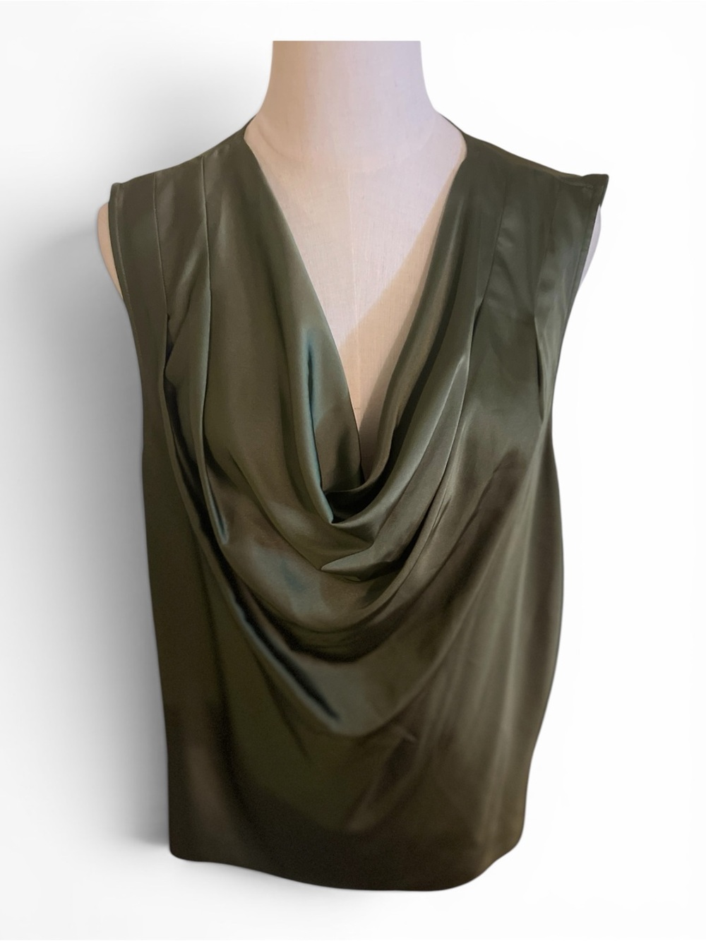 🫒NWT INC International Concepts Olive Green Cowl Neck Sleeveless Blouse | XL